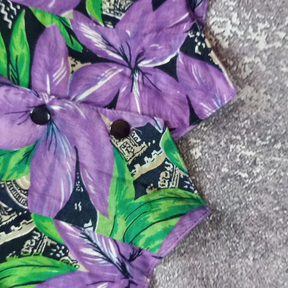 Vintage 90s Purple Floral Plant Print Blouse Button Shirt - Picture 3 of 4